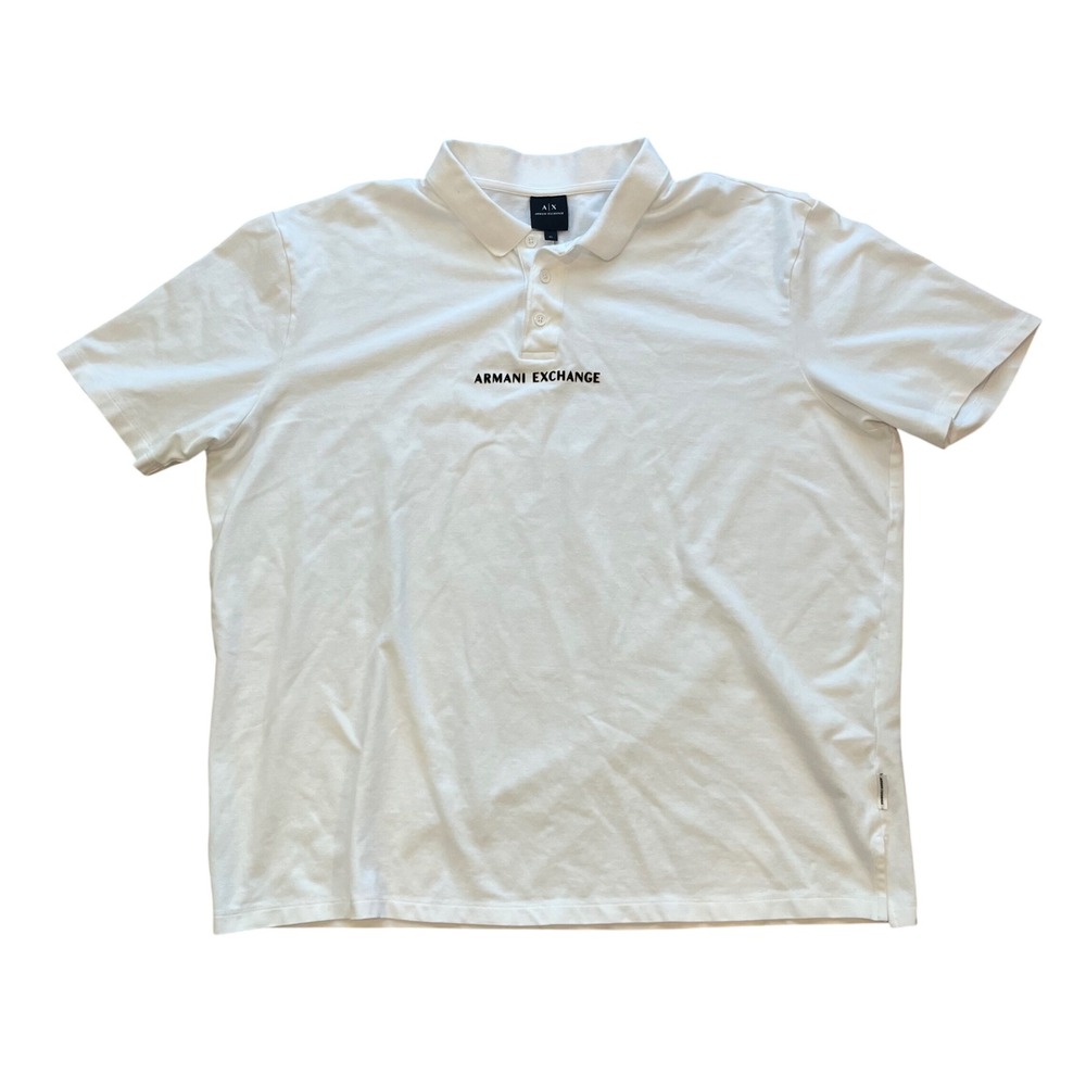 Armani Exchange Mens White‎ Logo Pique Polo Shirt XL XM00080 AF10819